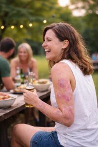 Living confidently with psoriasis while spending time with friends outdoors